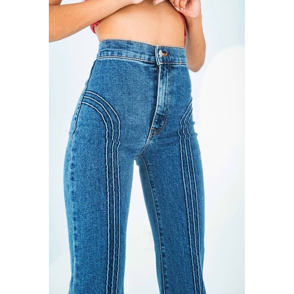 Revice Denim Rollergirl NEW High Waist Flare Jeans Medium Wash Blue Size 30